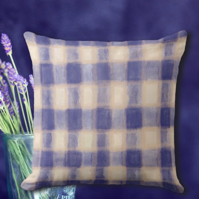  Tartan plaid gingham navy blue beige farmhouse  Cushion (Creator Uploaded)