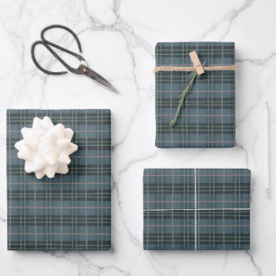 Tartan Plaid Hand Drawn dusty blue Stripes Pattern Wrapping Paper Sheet