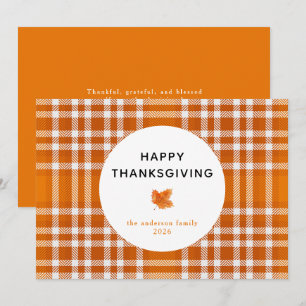 Tartan Plaid   Happy Thanksgiving Autumn Leaves Holiday Card