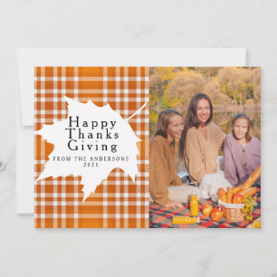 Tartan Plaid Happy Thanksgiving Autumn Photo Holiday Card