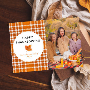 Tartan Plaid   Happy Thanksgiving Autumn Photo Holiday Card