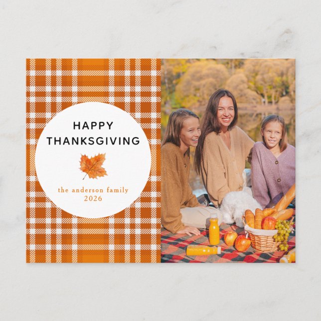 Tartan Plaid | Happy Thanksgiving Autumn Photo Holiday Postcard (Front)