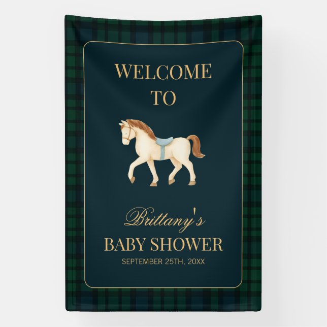 Tartan Plaid Horse Baby Shower Welcome Banner (Vertical)