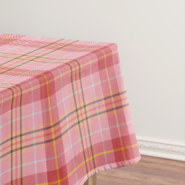 Tartan Plaid in Pink, Orange, Yellow, Black Tablecloth (In Situ)