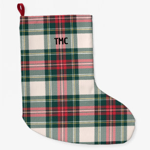 Tartan Plaid INITIALS Festive Holiday Classic Fun Large Christmas Stocking