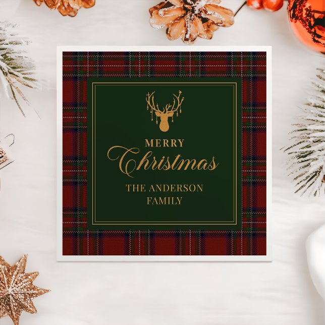 Tartan Plaid Merry Christmas Family Napkins (Creator Uploaded)