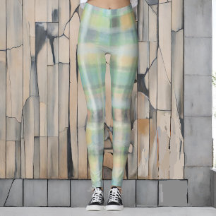 Tartan plaid modern pastel yellow cyan grey green  leggings