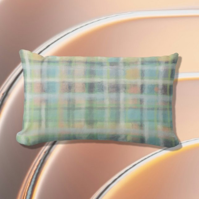 Tartan plaid modern pastel yellow cyan grey green  lumbar cushion (Creator Uploaded)