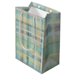 Tartan plaid modern pastel yellow cyan grey green medium gift bag