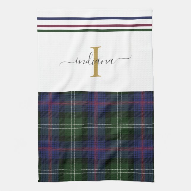 Tartan Plaid Monogram Name Rustic Clan Sutherland Tea Towel (Vertical)