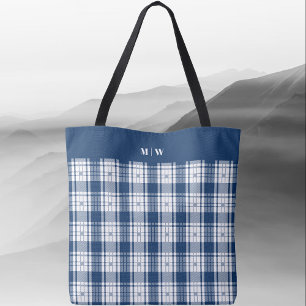 Tartan Plaid - Navy Blue and White Tote Bag