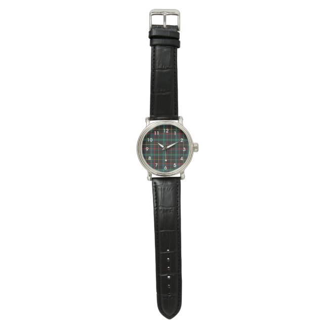 Tartan plaid pattern, green and red, watch (Flat)