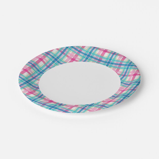 Tartan, plaid pattern paper plate (Angled)