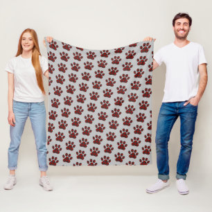 Tartan Plaid Paw Prints On Grey Fleece Blanket