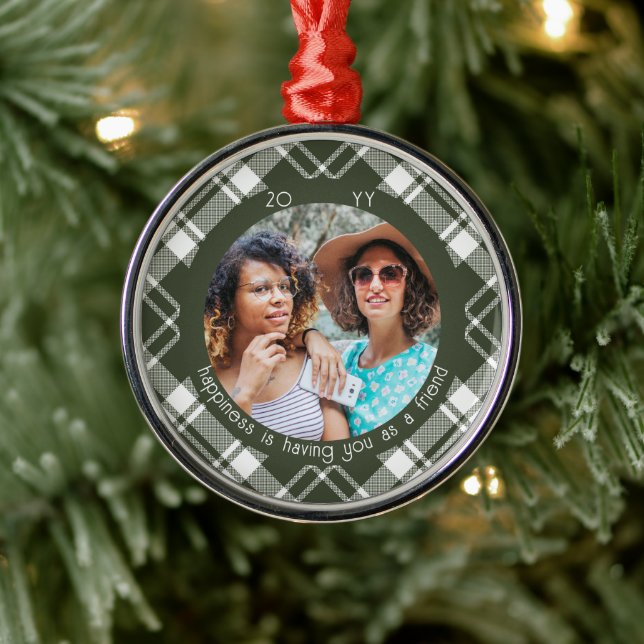 Tartan Plaid Photo Happiness is You as Friend Metal Tree Decoration (Tree)