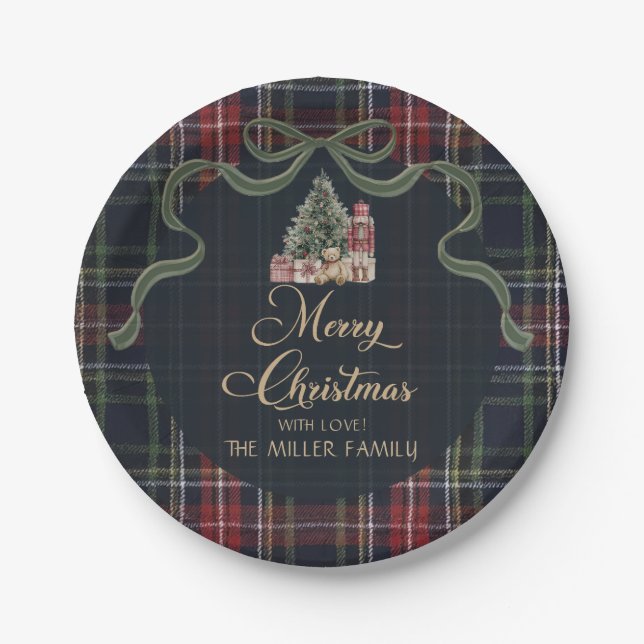 Tartan Plaid Preppy Christmas Party Paper Plates (Front)