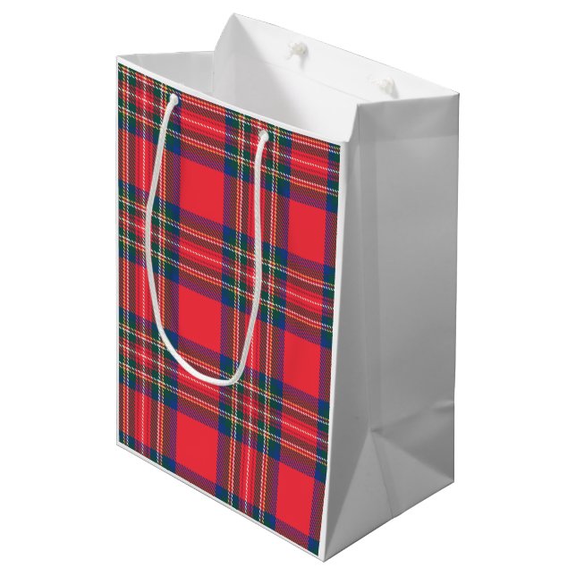 Tartan Plaid Red Christmas Holiday Festive Fun Medium Gift Bag (Front Angled)
