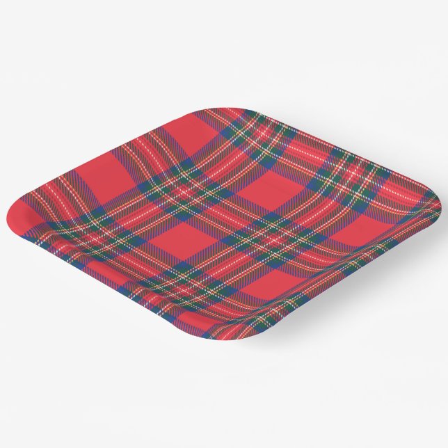 Tartan Plaid Red Christmas Holiday Festive Fun Paper Plate (Angled)