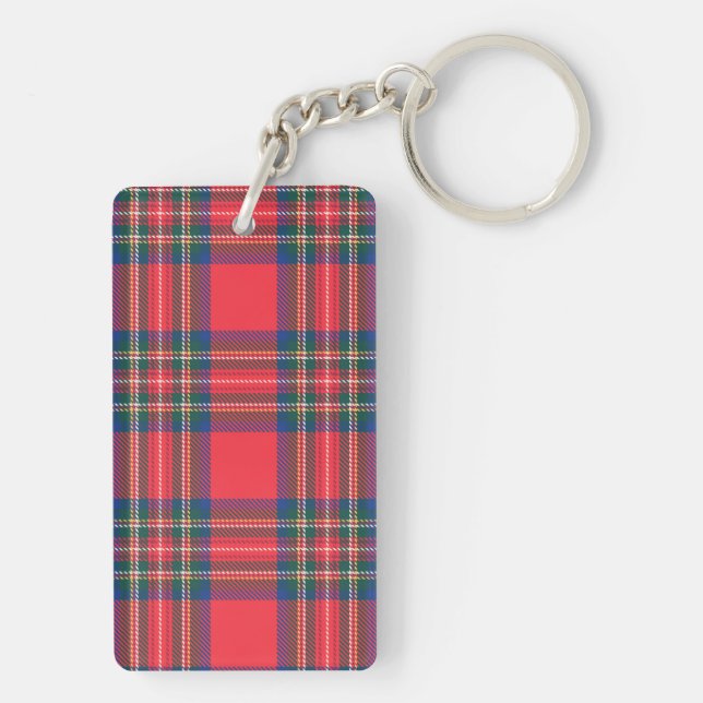 Tartan Plaid Red Classic Festive Christmas Holiday Key Ring (Back)