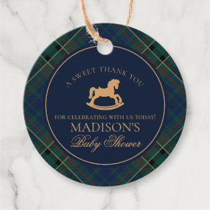 Tartan Plaid Rocking Horse Baby Shower Circle Favour Tags