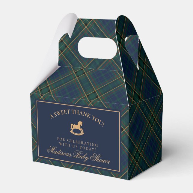 Tartan Plaid Rocking Horse Baby Shower Favor Box (Front Side)