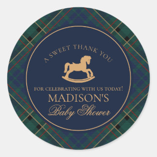 Tartan Plaid Rocking Horse Baby Shower Favor Classic Round Sticker