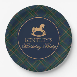Tartan Plaid Rocking Horse Birthday Party Paper Plate