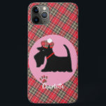 Tartan Plaid Scottie Dog Cute Dog Personalised Case-Mate iPhone Case<br><div class="desc">Super cute girly pink and red tartan plaid design with a black Scottish Terrier do in a red tartan hat,  ideal gift for dog lovers and easy to customise with a personal name for that extra special touch at no extra cost</div>