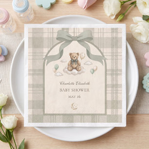 Tartan Plaid Teddy Bear Archway Sage Green Napkin