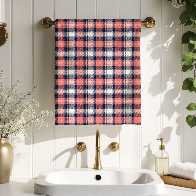 Tartan Plaid Towel Coral Navy Birthday Present (Tartan Plaid Towel Coral Navy Birthday Present)