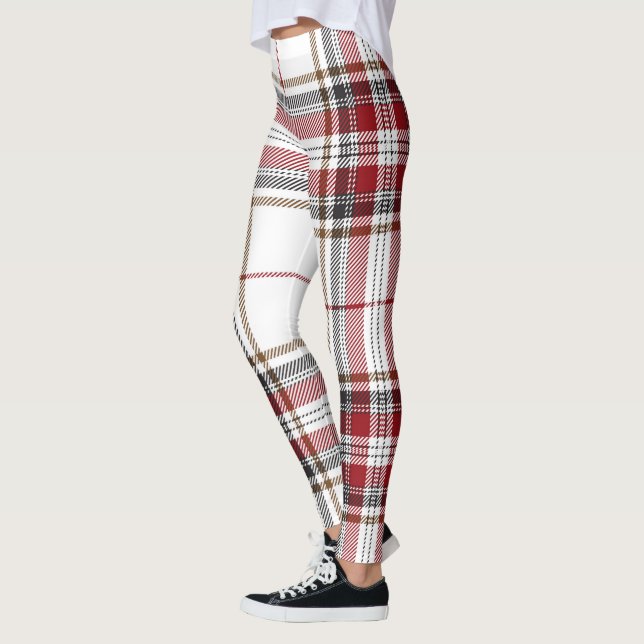 Tartan Plaid Trendy Red And White Pattern Leggings (Left)