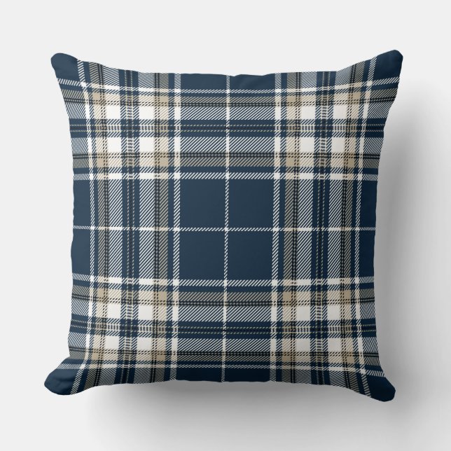 Tartan Plaid Trendy Scottish Blue White Cushion (Front)