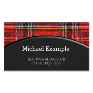 Tartan plaids pattern royal red fabric magnetic business card