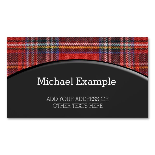 Tartan plaids pattern royal red fabric magnetic business card (Front)