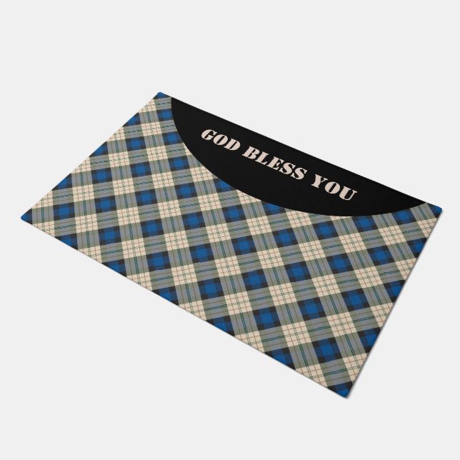 Tartan plaids pattern - traditional blue beige doormat (Angled)