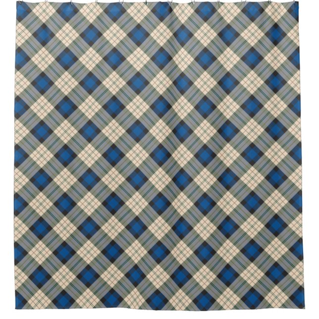 Tartan plaids pattern - traditional blue beige shower curtain (Front)