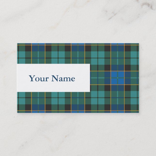 Tartan plaids pattern - traditional blue green business card (Front)