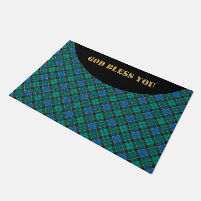 Tartan plaids pattern - traditional blue green doormat (Angled)