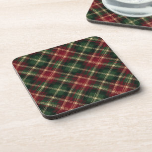 Tartan Plain Festive Hard Plastic Coaster Set