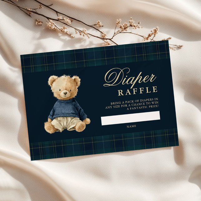 Tartan Polo Bear Baby Shower Diaper Raffle Enclosure Card (Creator Uploaded)