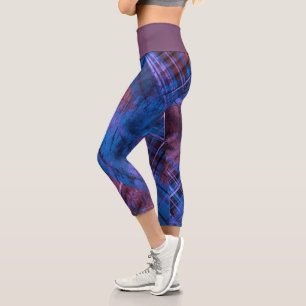  Tartan Purple Blue Burgundy Plaid Plum Waistband  Capri Leggings