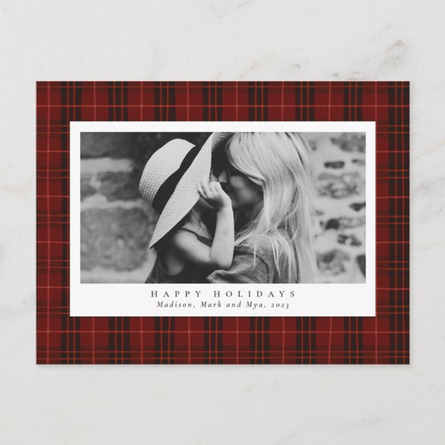 Tartan Red Plaid Photo Holiday Postcard (Front)