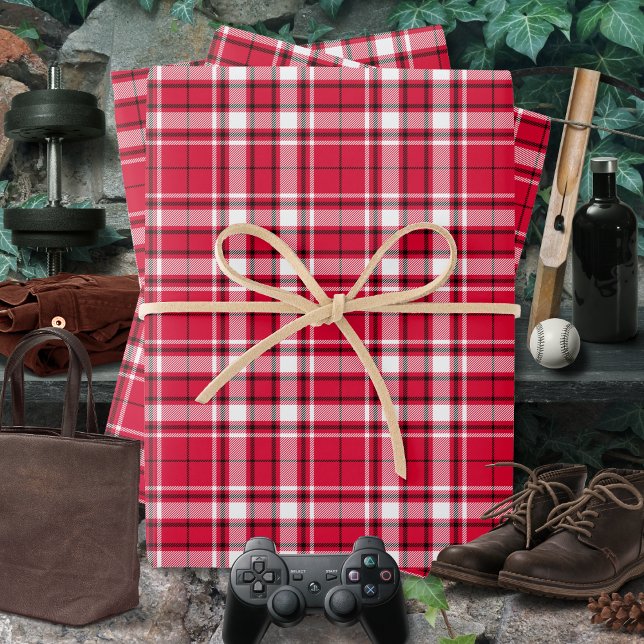 Tartan - Red-White-Black Wrapping Paper Sheet (Tartan - Red-White-Black Wrapping Paper Sheets by Leapfroglisics Shop)