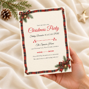 Tartan Ribbon Christmas Invitation