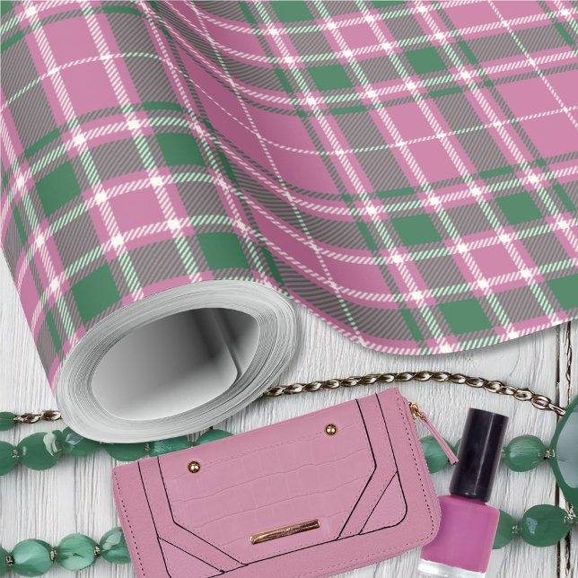 Tartan - Rose Pink-Emerald Green-Ivory Wrapping Paper (Tartan - Rose Pink-Emerald Green-Ivory Wrapping Paper by Leapfroglisics Shop)