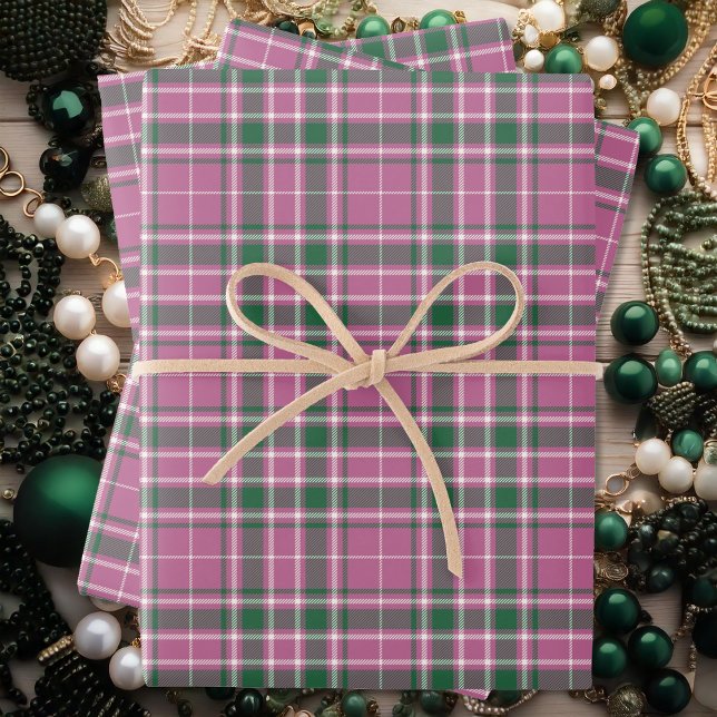 Tartan - Rose Pink-Emerald Green-Ivory Wrapping Paper Sheet (Tartan - Rose Pink-Emerald Green-Ivory Wrapping Paper Sheets by Leapfroglisics Shop)