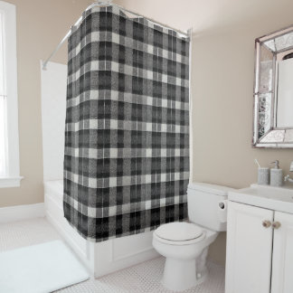 Tartan Scotland Plaid Black White Grey Chequered Shower Curtain