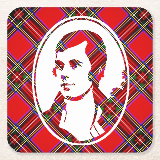 Tartan Scotland's Bard Robbie Burns Square Paper Coaster (Front)