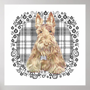 Tartan Scottie Black & White Poster