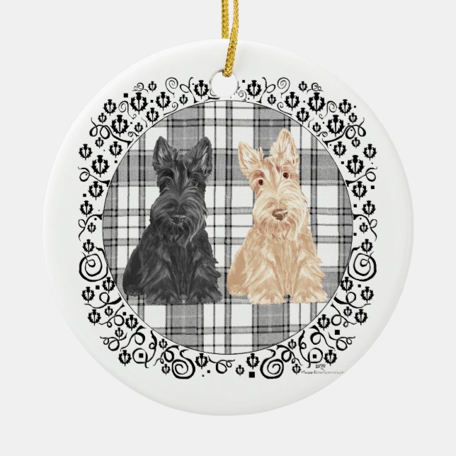 Tartan Scotties Ceramic Tree Decoration (Front)